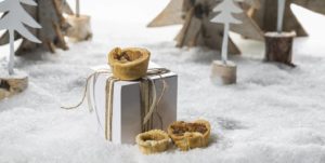 butter tarts on a wintery background