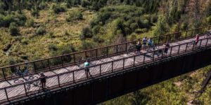 Cycling Doube's Trestle Bridge on the Kawartha Trans Canada Trail