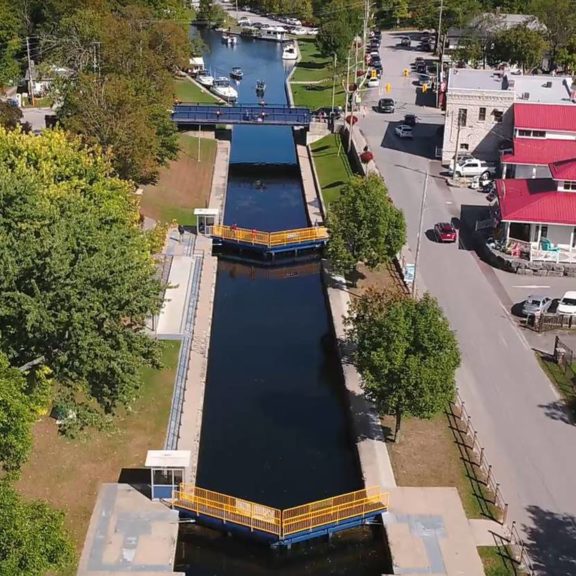 Aerial view of Lock 32 in Bobcaygeon