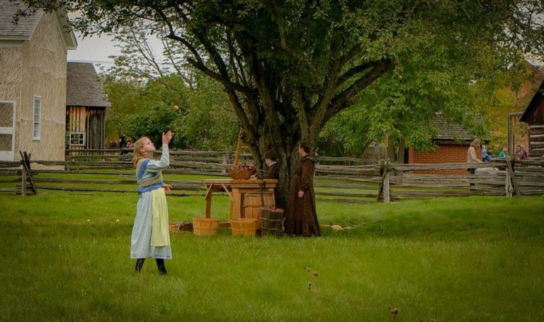 A girl tosses an apple during Applefest at Lang Pioneer Village