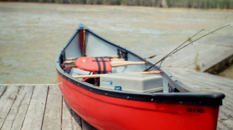 Canoe on a dock in Lakefield