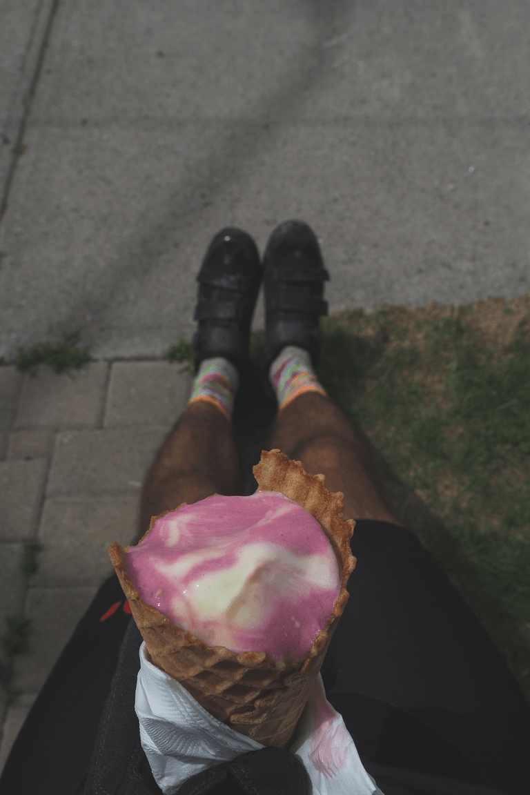 POV view of someone holding an ice cream cone