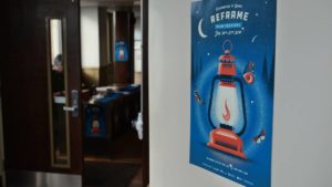 A ReFrame poster at the entrance to Market Hall, Peterborough