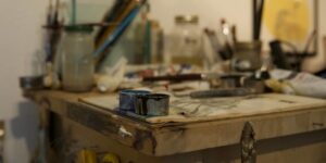 Desk in a painter's studio