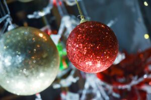 Christmas ornaments hanging in downtown Port Hope