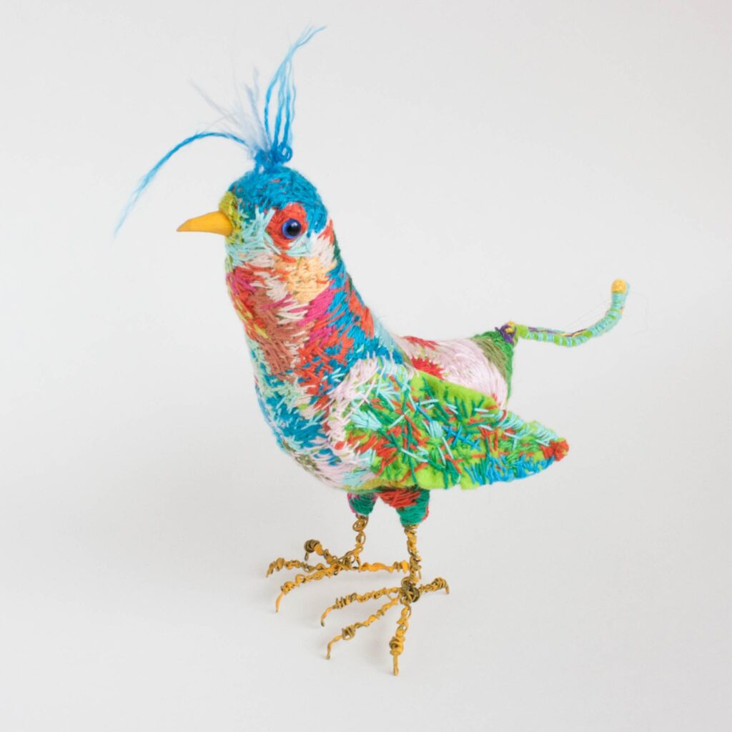 "Marley the Pretty Bird" Textile Art by Birchwood Fine Art