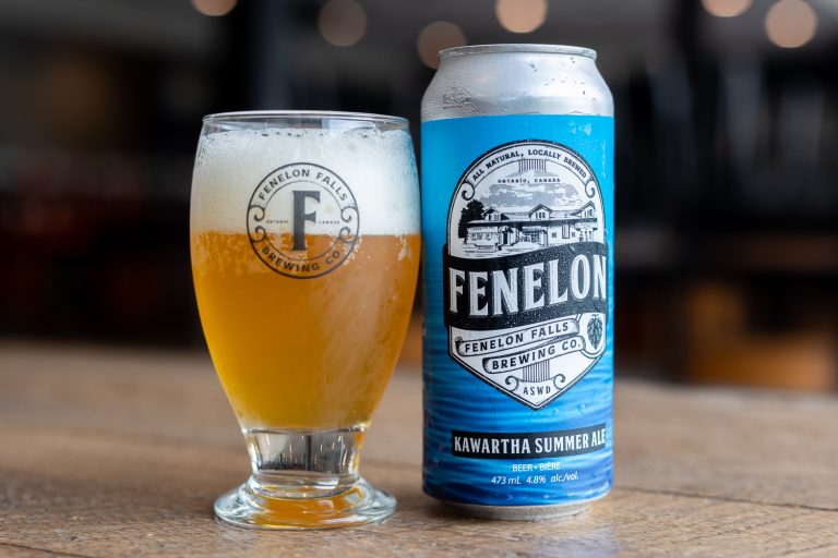 Can of Fenelon Falls Kawartha Summer Ale beside poured pint