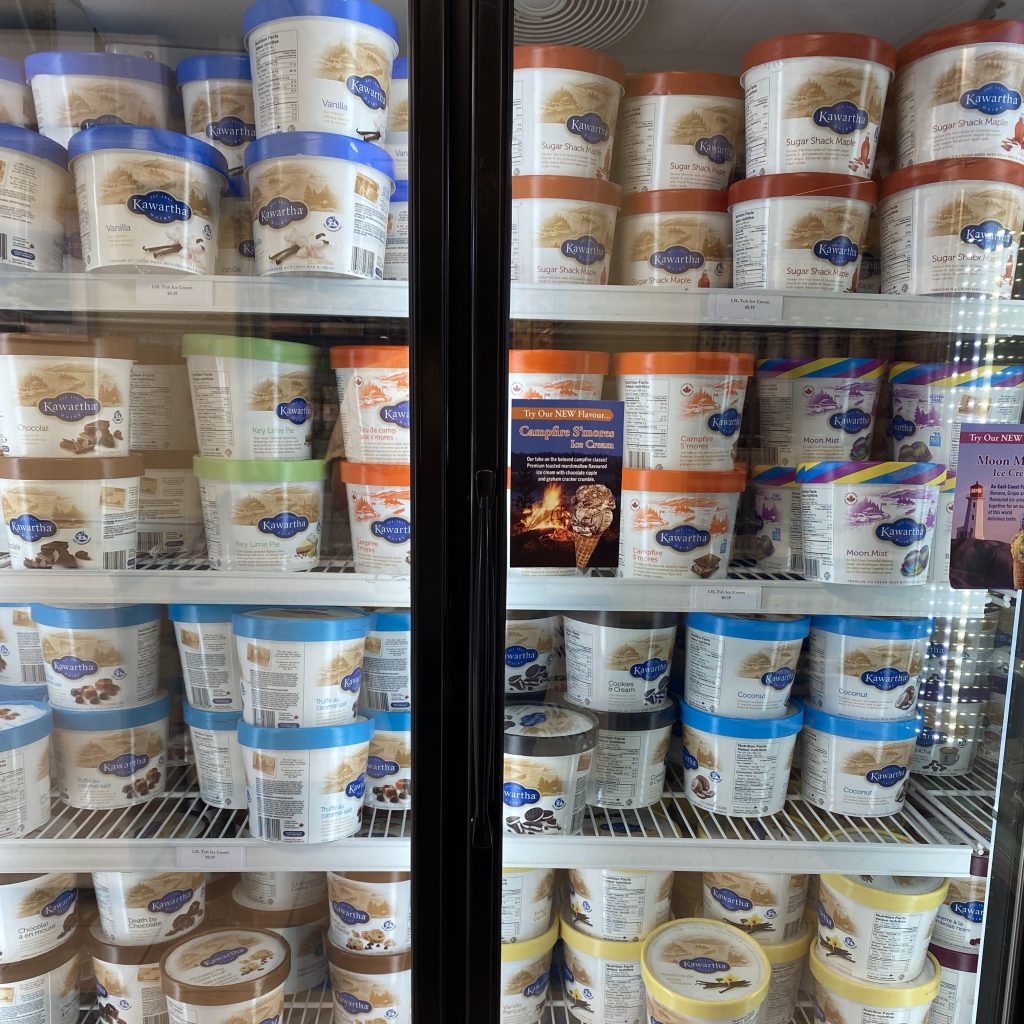 A freezer of Kawartha Dairy ice cream
