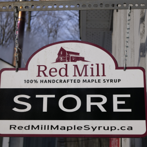 sign for Red Mill Maple syrup store