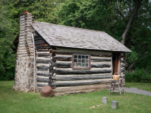 Exterior of an historic log cabin