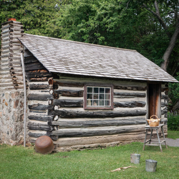 Exterior of an historic log cabin