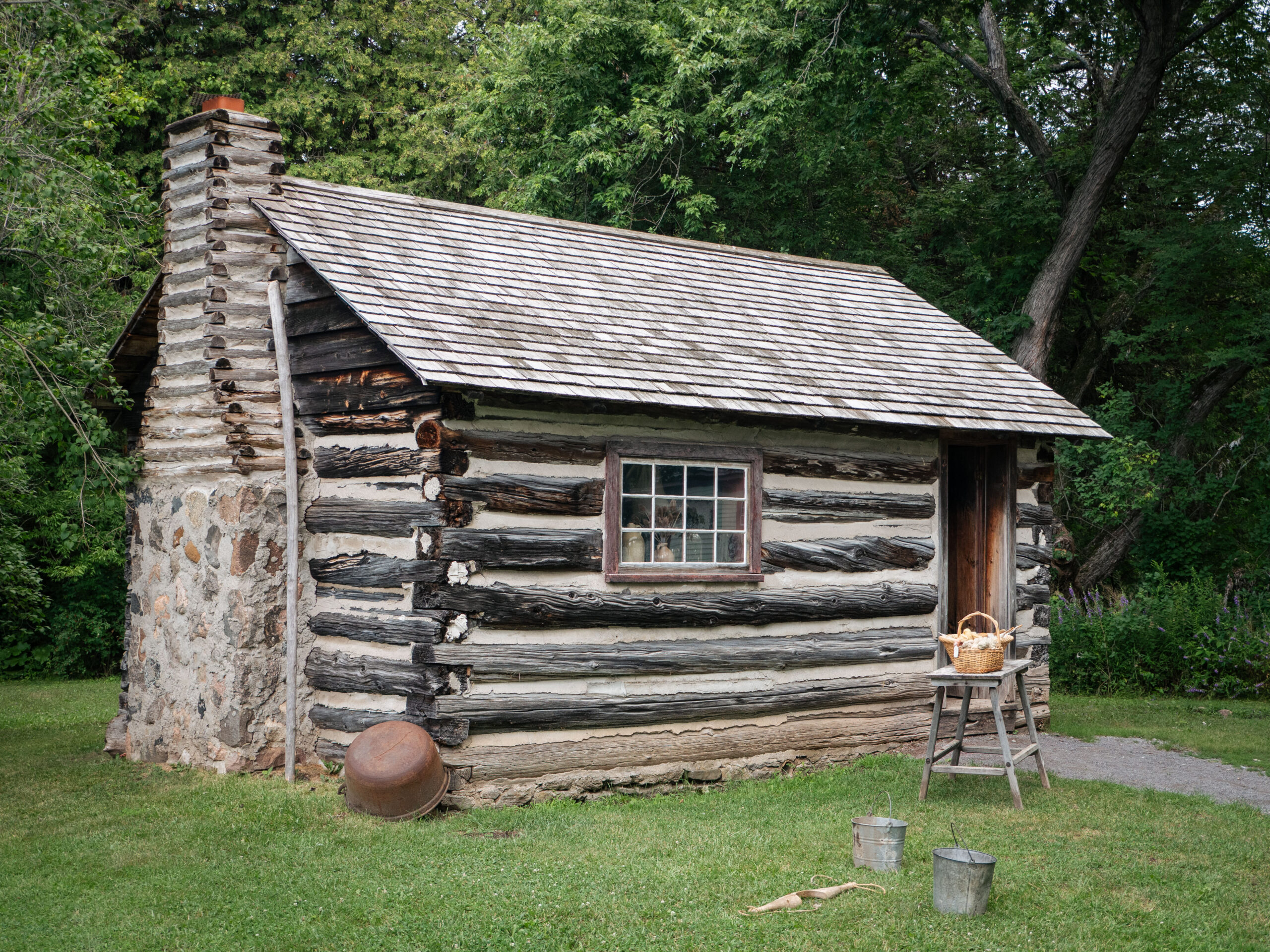 Exterior of an historic log cabin