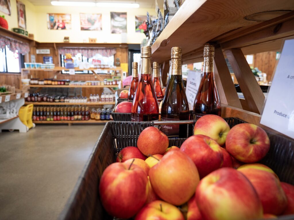 Basket of apples on shelf in a store